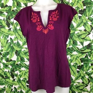 Athleta Purple Orange Embroidered Top